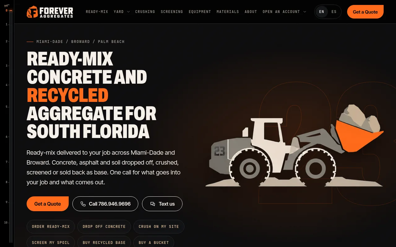 The Forever Aggregates home page, an example of a finished setup